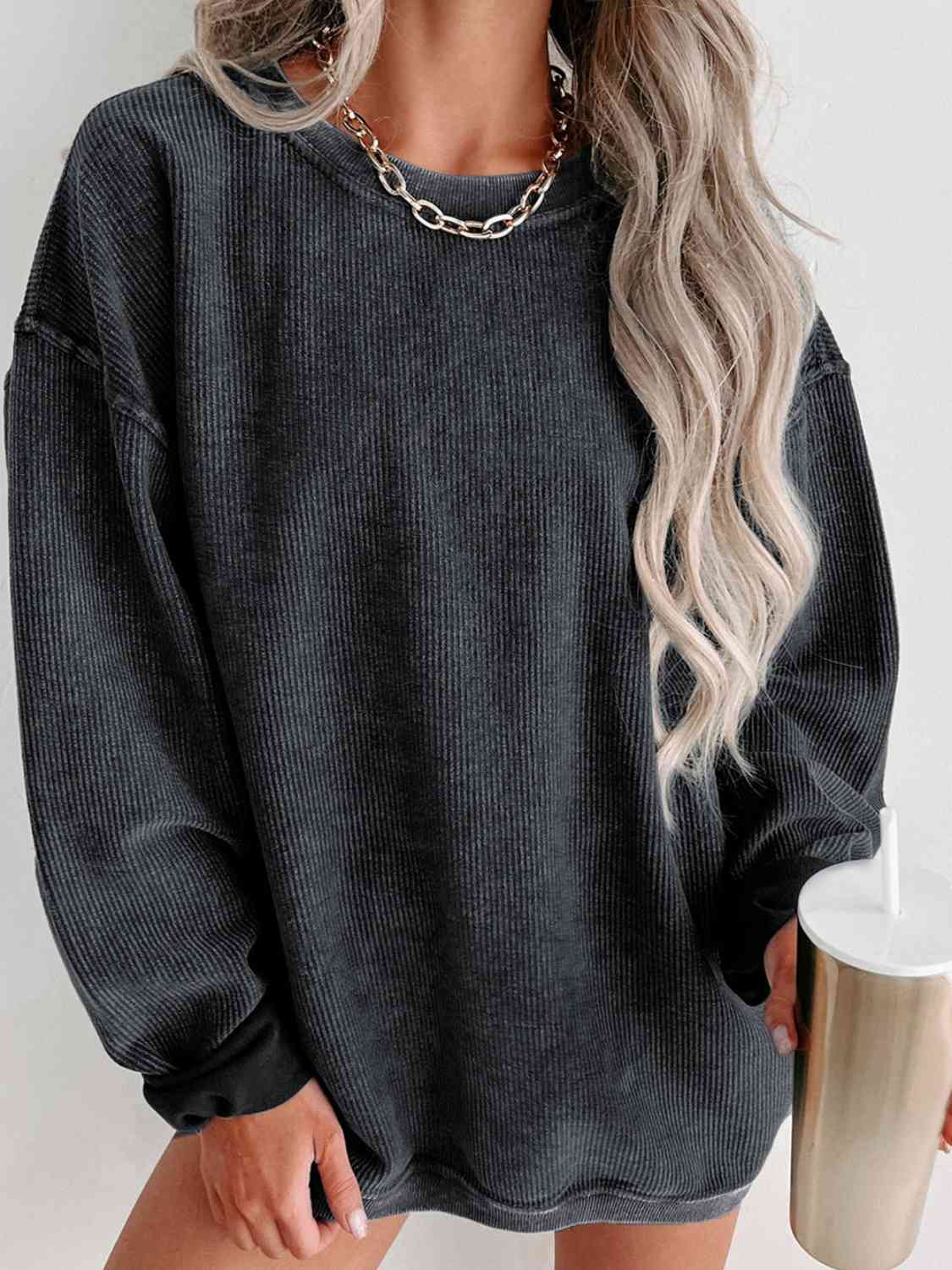 Timeless Comfort Round Neck Dropped Shoulder Sweatshirt