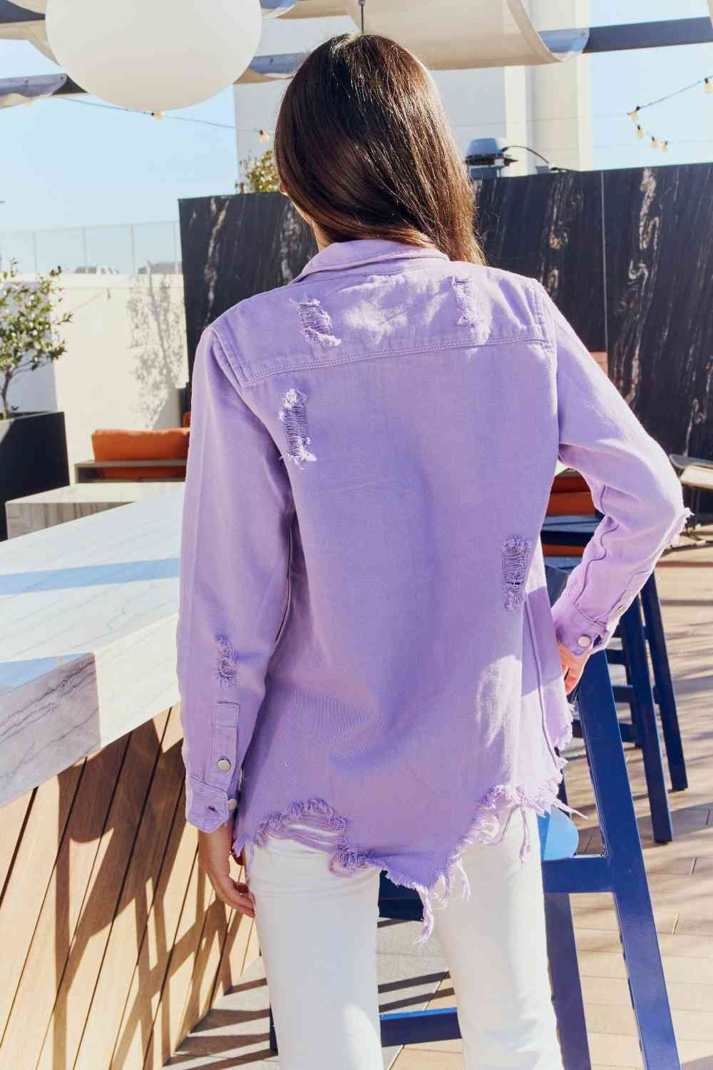 Distressed Button Down Denim Jacket