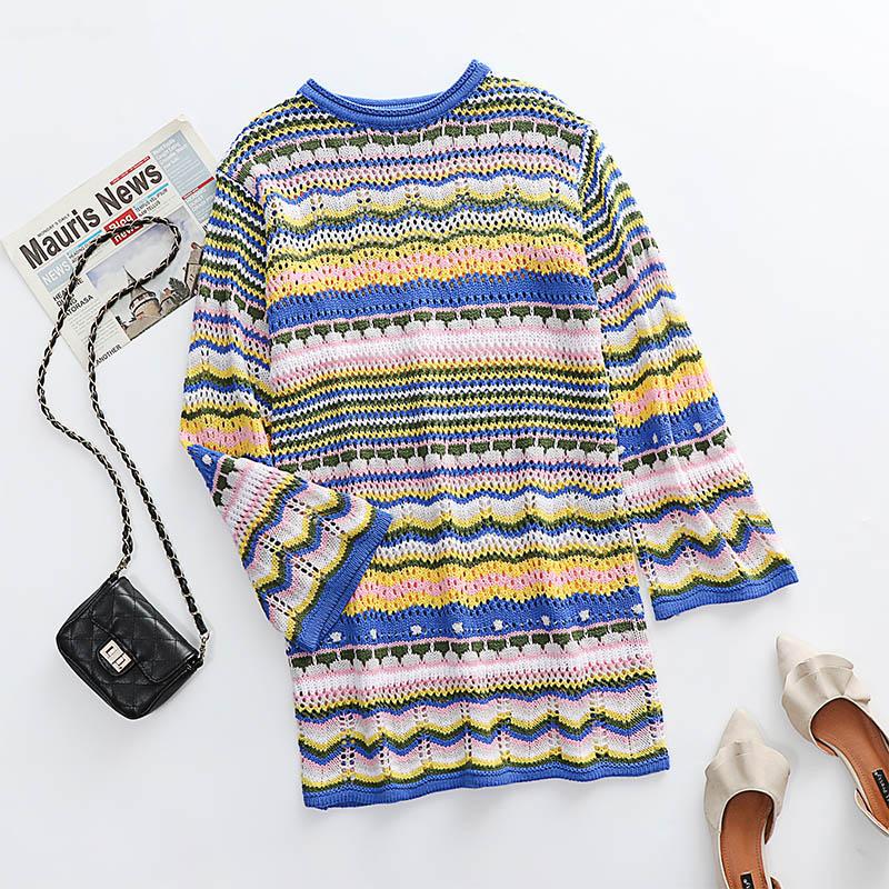 Retro Rainbow Crochet Mini Dress