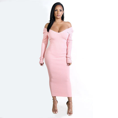 Elegant Off-Shoulder Sweater Knit Dress