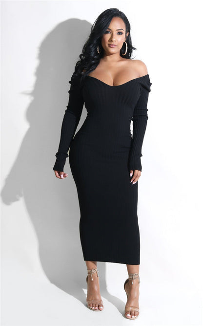 Elegant Off-Shoulder Sweater Knit Dress