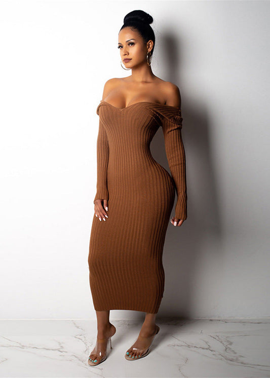 Elegant Off-Shoulder Sweater Knit Dress