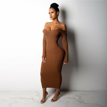 Elegant Off-Shoulder Sweater Knit Dress