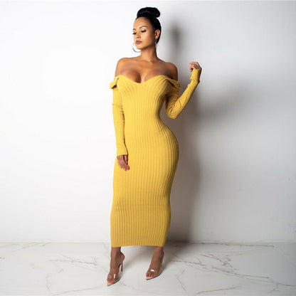 Elegant Off-Shoulder Sweater Knit Dress