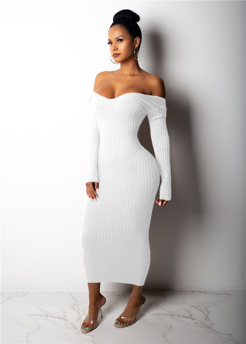 Elegant Off-Shoulder Sweater Knit Dress