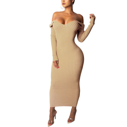 Elegant Off-Shoulder Sweater Knit Dress