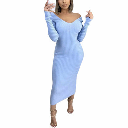 Elegant Off-Shoulder Sweater Knit Dress