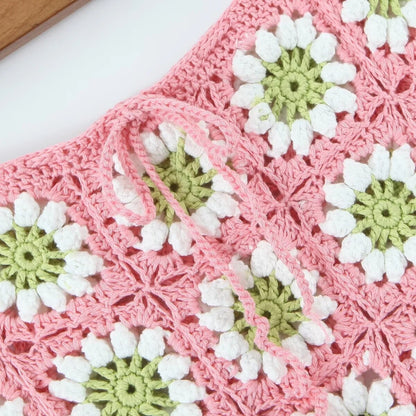 Crochet Pink Floral Top and Skirt Set