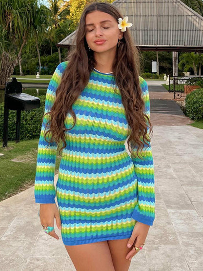 Vibrant Striped Long Sleeve Mini Dress