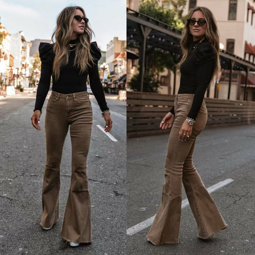 Vintage-Inspired High-Waist Corduroy Flare Pants