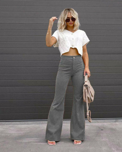 Vintage-Inspired High-Waist Corduroy Flare Pants