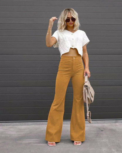 Vintage-Inspired High-Waist Corduroy Flare Pants