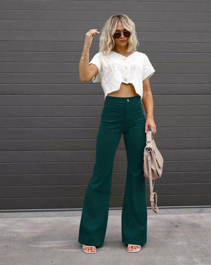 Vintage-Inspired High-Waist Corduroy Flare Pants