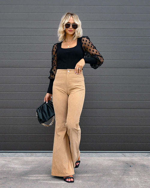 Vintage-Inspired High-Waist Corduroy Flare Pants