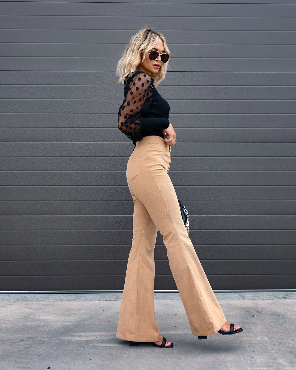 Vintage-Inspired High-Waist Corduroy Flare Pants