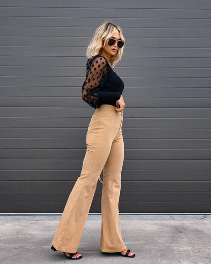 Vintage-Inspired High-Waist Corduroy Flare Pants