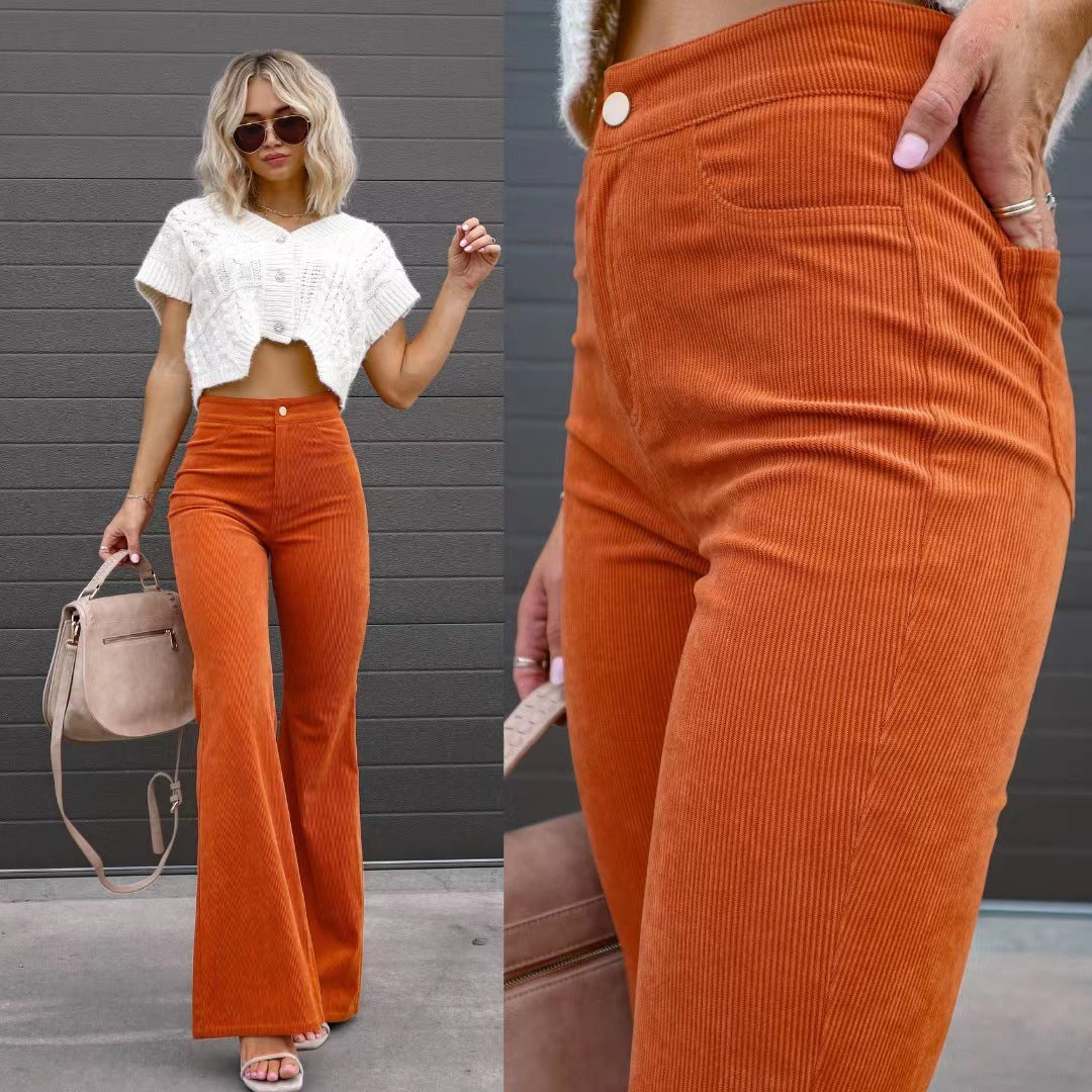 Vintage-Inspired High-Waist Corduroy Flare Pants