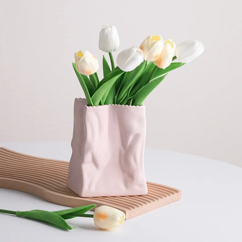 Morandi Art Paper Bag Ceramic Vase