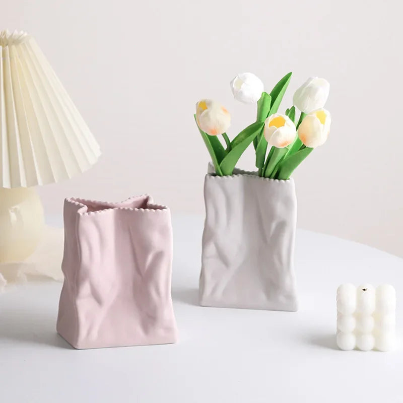 Morandi Art Paper Bag Ceramic Vase