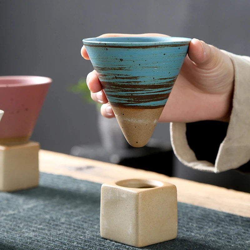 Retro Japanese Cone-Shaped Ceramic Tea Cup