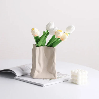 Morandi Art Paper Bag Ceramic Vase