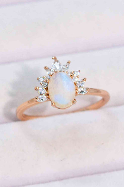 Luminescent Bloom 18K Rose Gold-Plated Moonstone Ring