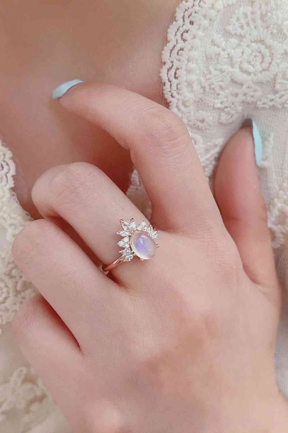 Celestial Glow 18K Rose Gold-Plated Moonstone Ring