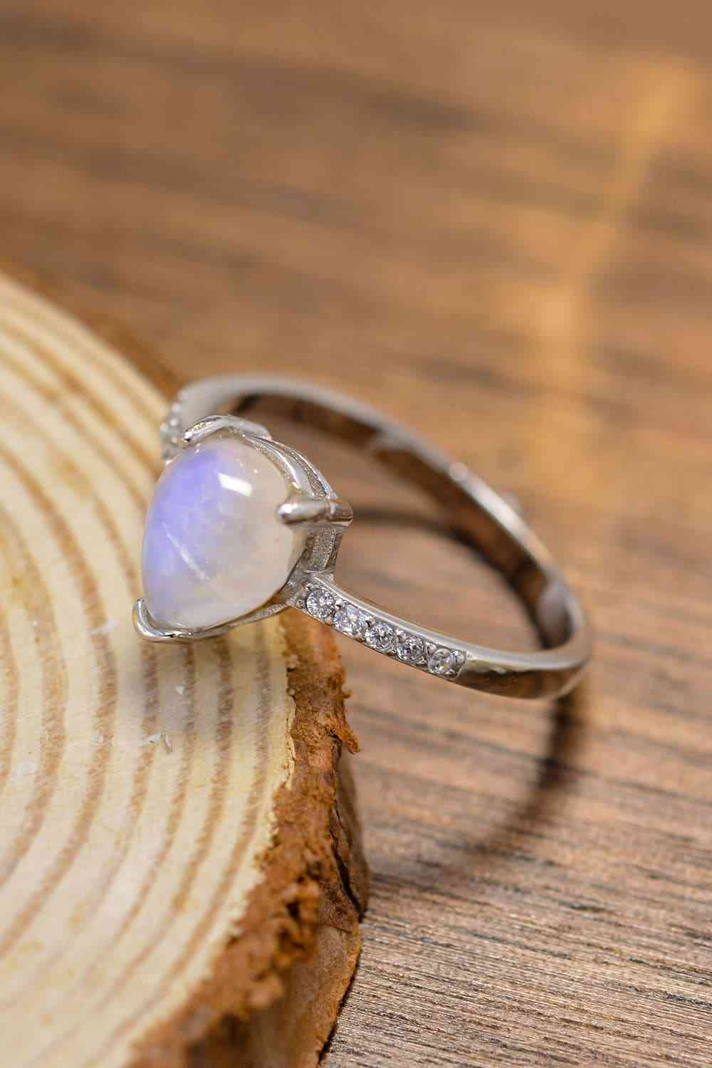 Natural Moonstone Teardrop Side-Stone Ring