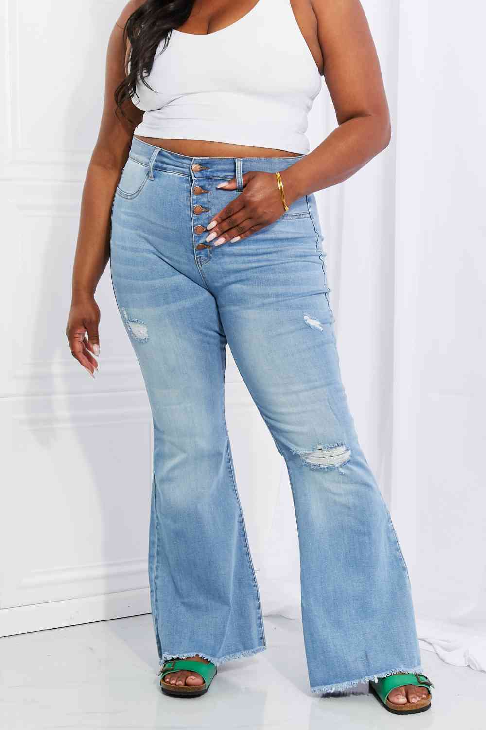 Plus Size Jess Button Flare Jeans