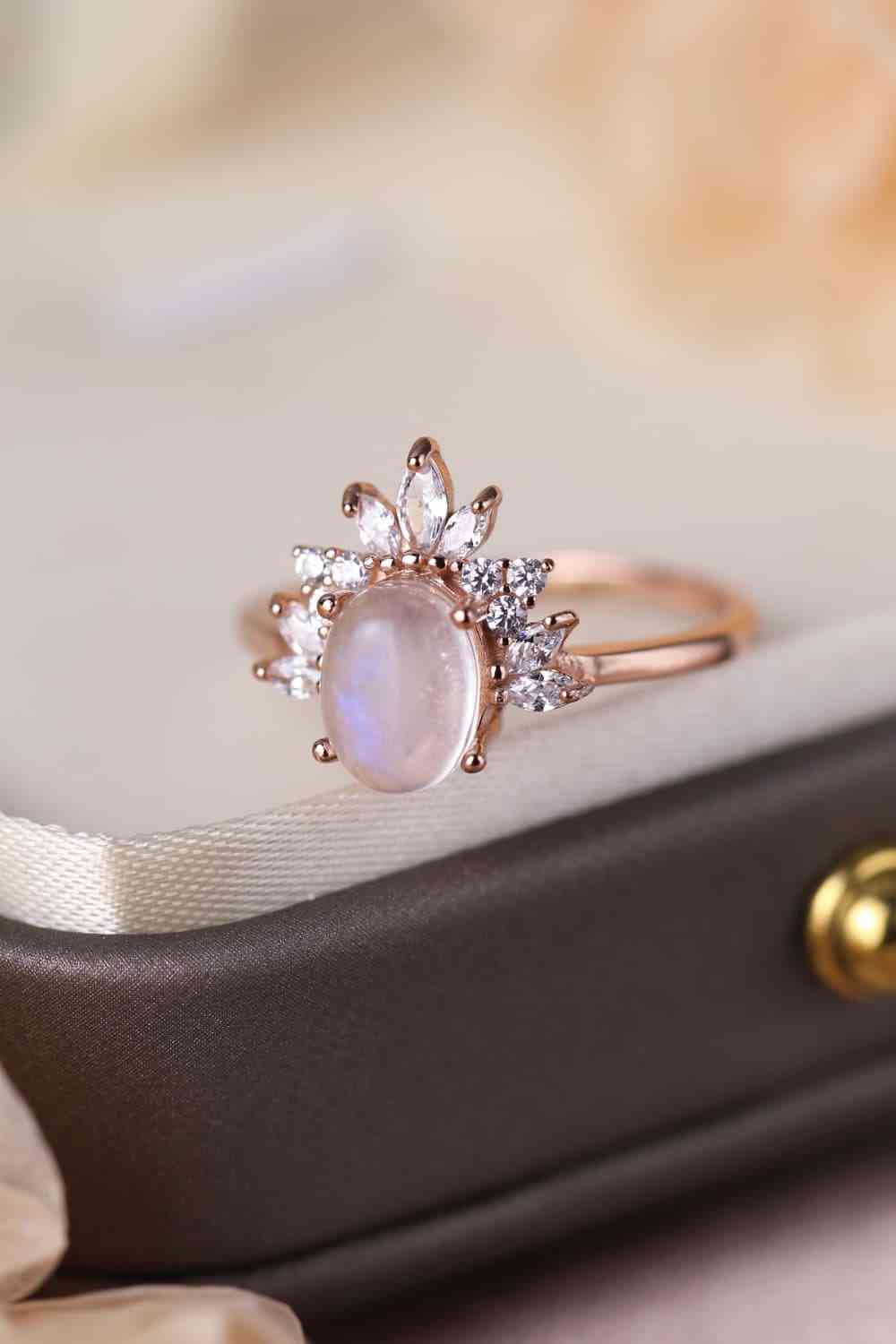 Celestial Glow 18K Rose Gold-Plated Moonstone Ring