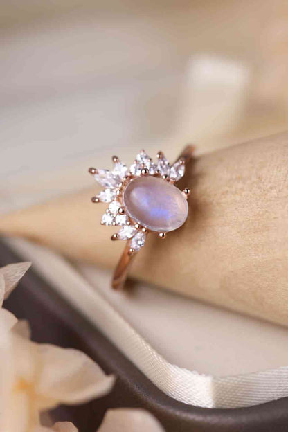 Celestial Glow 18K Rose Gold-Plated Moonstone Ring