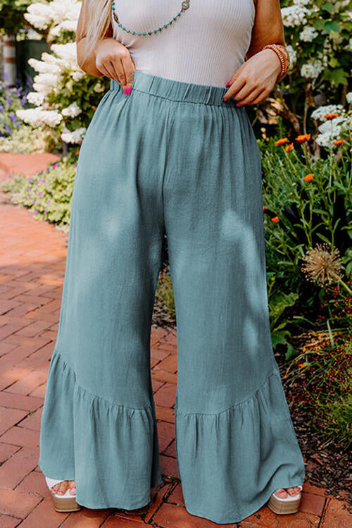 Chic Plus Size Ruffle Hem Wide Leg Pants