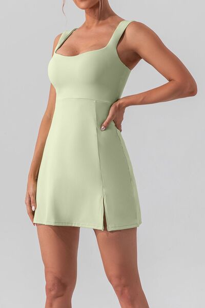 Versatile Square Neck Sleeveless Slit Mini Active Dress