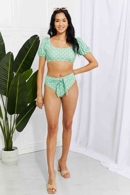 Gum Leaf Polka Dot Puff Sleeve Bikini