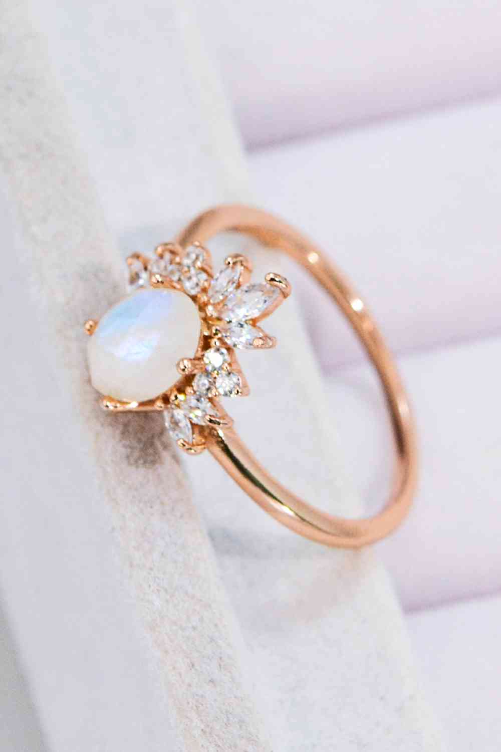 Luminescent Bloom 18K Rose Gold-Plated Moonstone Ring