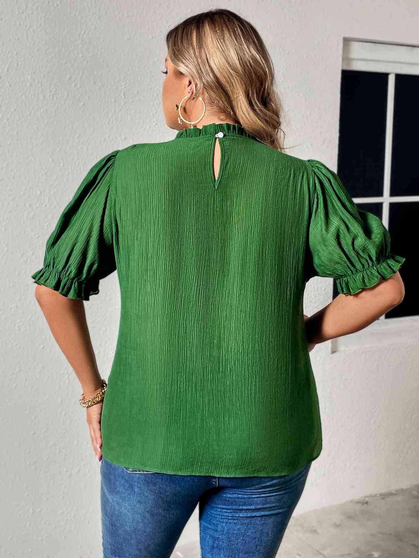 Elegant Plus Size Round Neck Flounce Sleeve Blouse