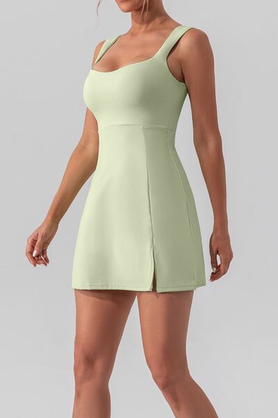 Versatile Square Neck Sleeveless Slit Mini Active Dress