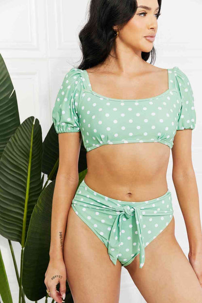 Gum Leaf Polka Dot Puff Sleeve Bikini