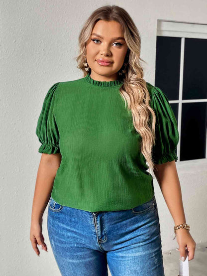 Elegant Plus Size Round Neck Flounce Sleeve Blouse