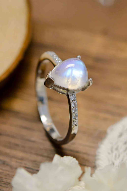 Natural Moonstone Teardrop Side-Stone Ring