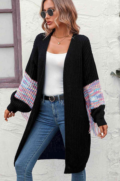 Fringe Sleeve Dropped Shoulder Cardigan