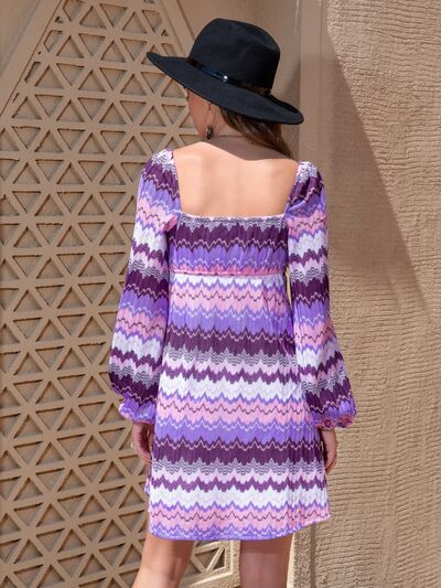 Printed Sweetheart Neck Balloon Sleeve Dress