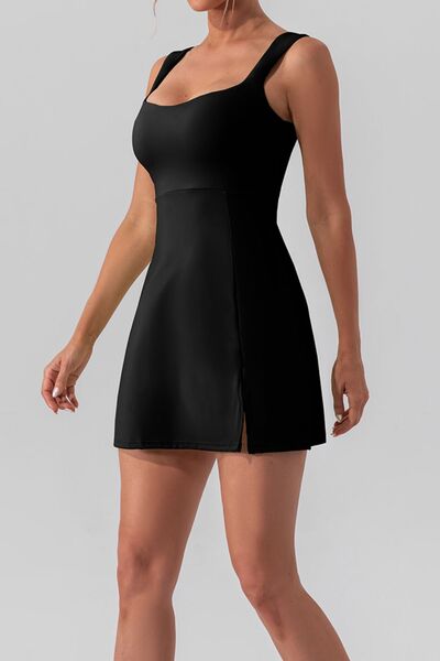 Versatile Square Neck Sleeveless Slit Mini Active Dress