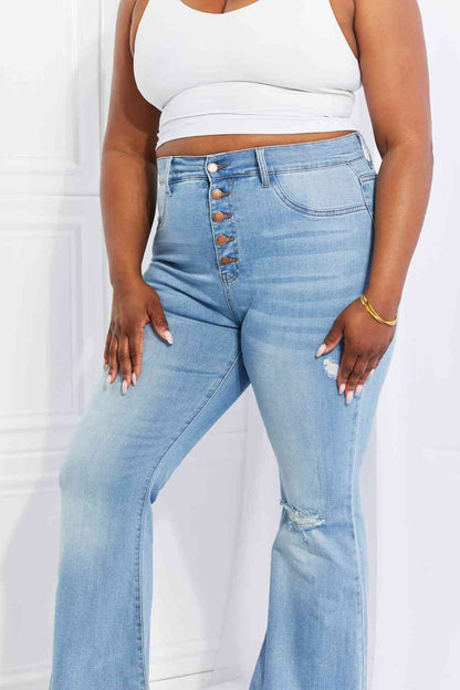 Plus Size Jess Button Flare Jeans