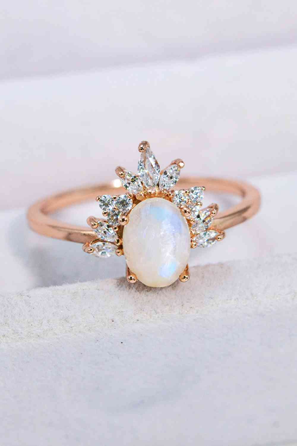 Luminescent Bloom 18K Rose Gold-Plated Moonstone Ring