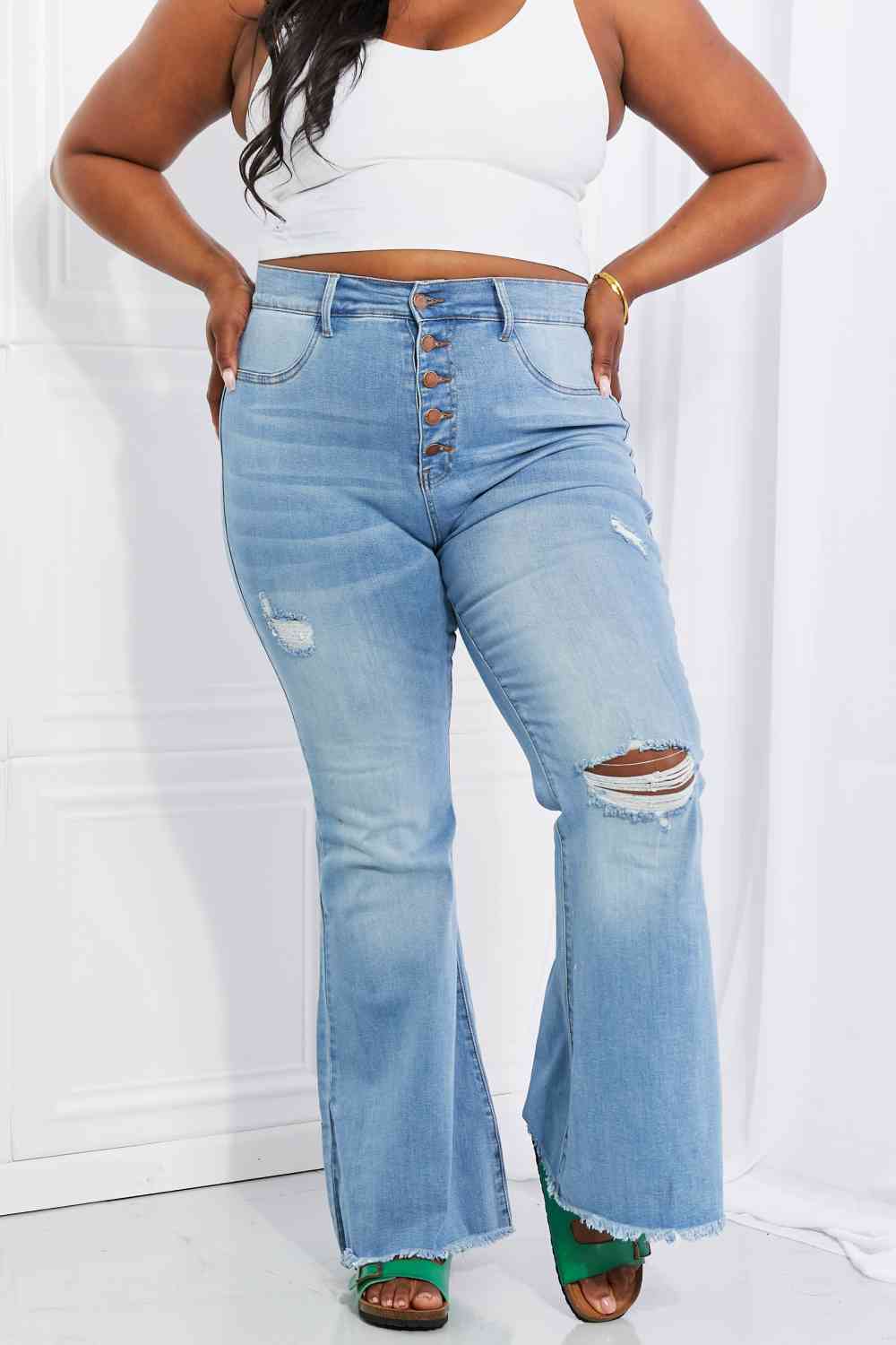 Plus Size Jess Button Flare Jeans