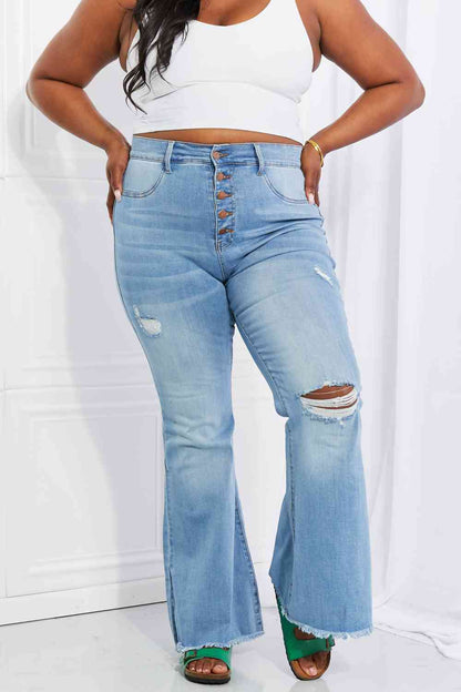 Plus Size Jess Button Flare Jeans