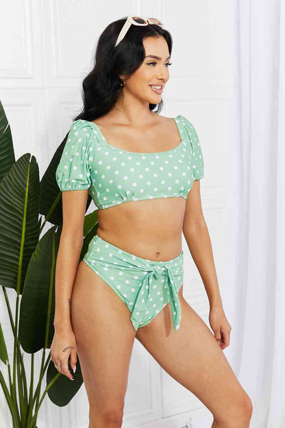 Gum Leaf Polka Dot Puff Sleeve Bikini