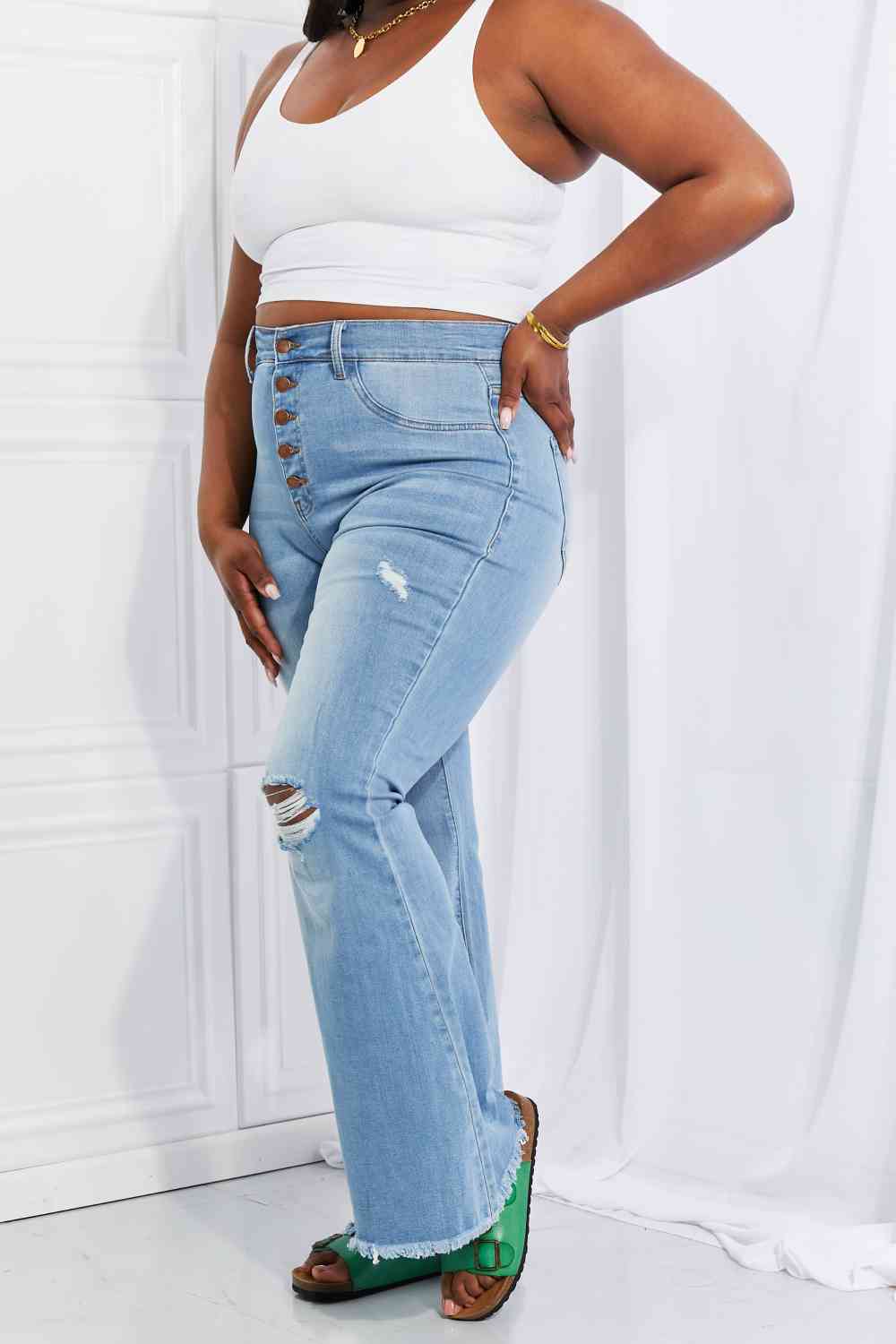 Plus Size Jess Button Flare Jeans