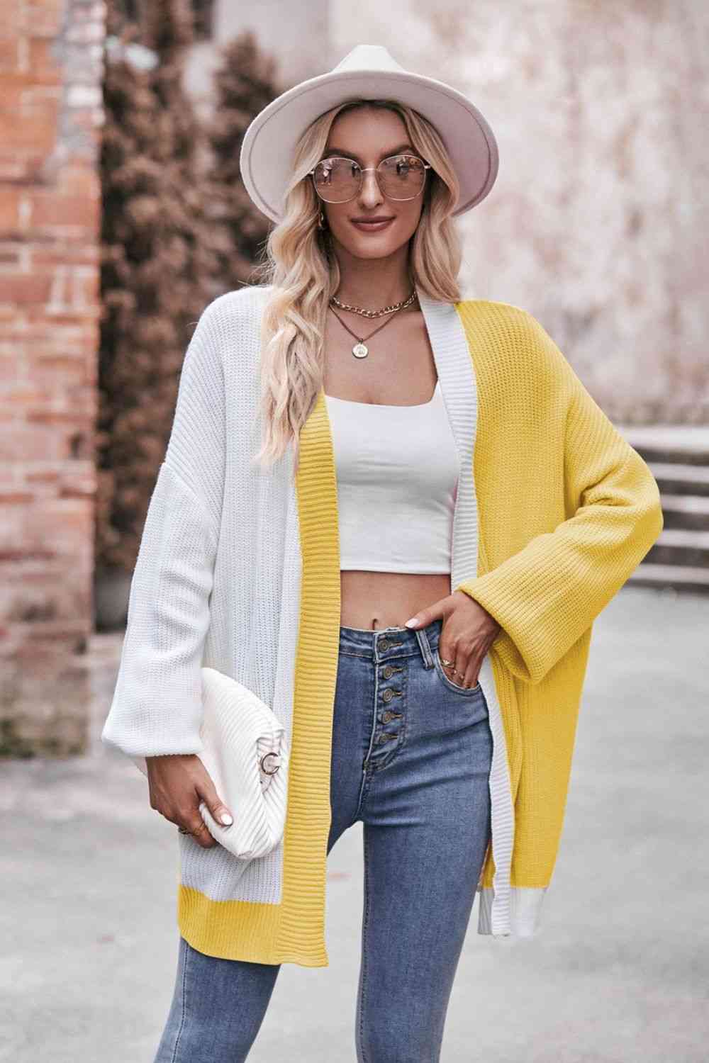 Contrast Open Front Dropped Shoulder Longline Cardigan